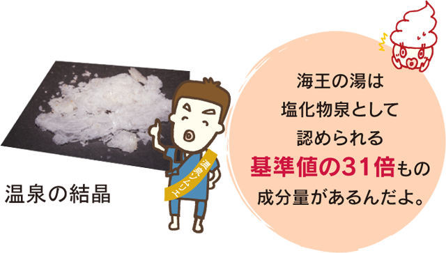 海王の湯は塩化物泉として認められる基準値の31倍もの成分量があるんだよ。