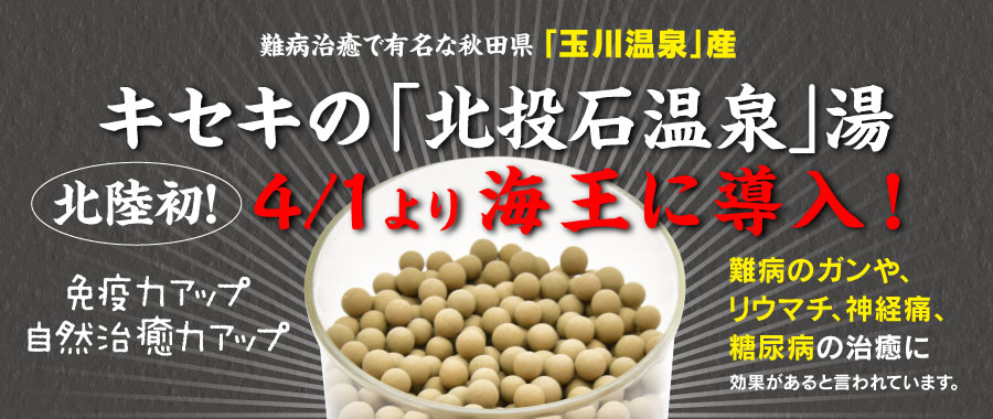 キセキの「北投石温泉」湯4/1より海王に導入!